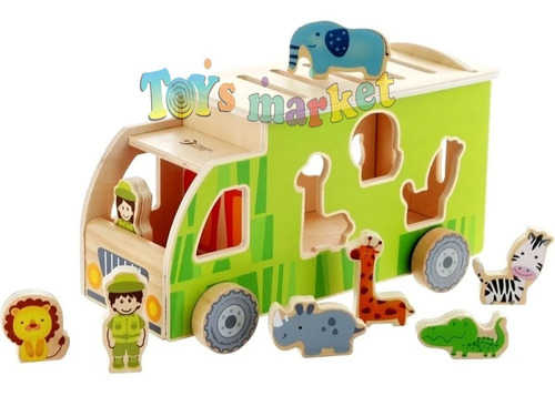 Imagen 2 de 6 de Camión Didáctico Con Animales Madera Encastre Classic World