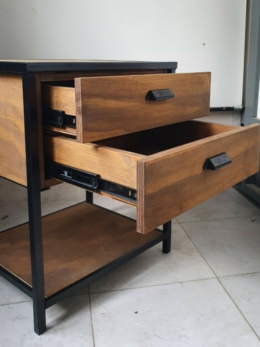 Imagen 5 de 6 de Mesa De Luz Industrial + Guías Telescópicas Hierro Y Madera