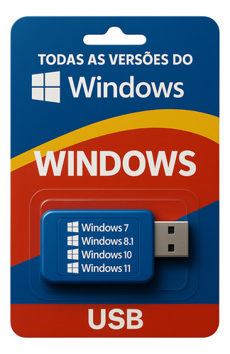 Pendrive Bootável Windows 7/ 8.1/10/11 Todas Versões + Bônus Preto 03139436552573
