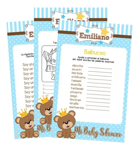 Juegos de baby shower para imprimir. Sopa de letras. Ordena 