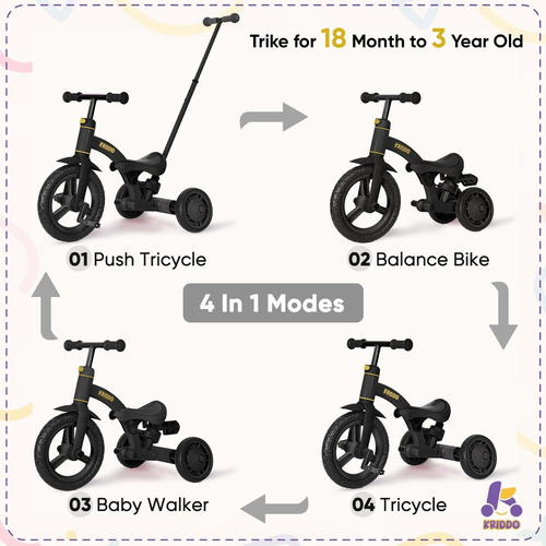 Triciclo 4 En 1 Para Niños De 1.5 A 3 Años Con Mango De Dire