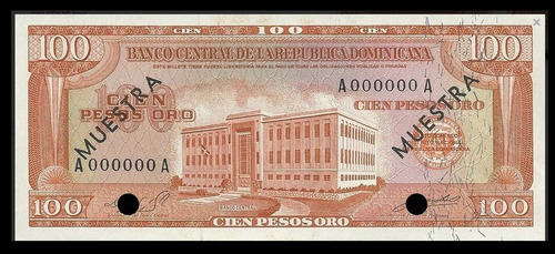 Bn8219 Rep. Dominicana 1965 100 Pesos Ouro Specimen Rara