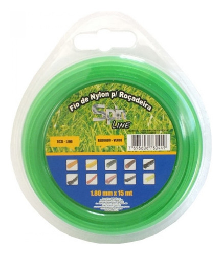 Fio Nylon Redondo P/roçadeira 1,80mm 15mt Spin Linha Premium Cor Verde