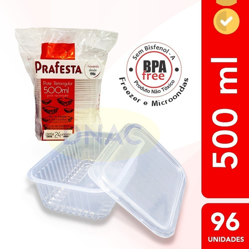 Pote Retangular 500ml Embalagem Marmita Fitness 96un Atacado Cor Transparente