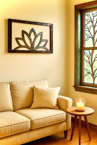 Panel Decorativo Calado Mdf 28x50 Cm Con Venecitas Tornasol Flor De Loto Negro
