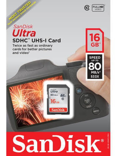 Cartão Sdhc 16gb Sandisk Ultra Classe 10, 80mb/s (320x)