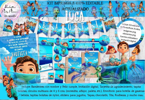 Kit Imprimible Candy Bar Luca 100% Editable