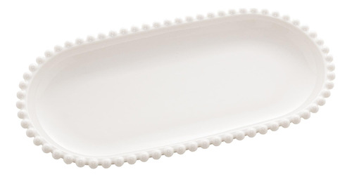 Travessa De Porcelana Oval Bon Gourmet Beads Branco 31x15cm