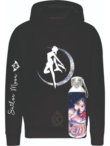 Poleron Anime Sailor Moon + Botella En Aluminio - Luna Brillante - Serie - Manga - Estampaking