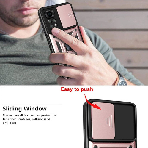 Funda Reforzada Anillo Con Protector De Cámara Para Xiaomi Rosa Pocophone Poco X7 Pro