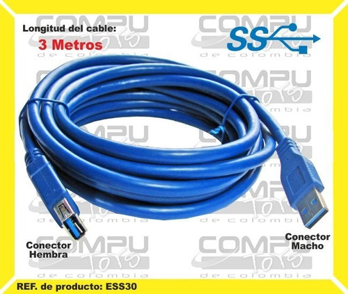 Cable Extensor De Puerto Usb 3.0 3m Ref: Ess30 Computoys Sas