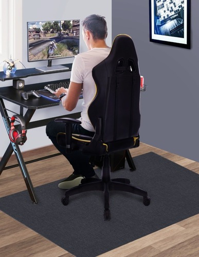 Tapete Preto Protetor Cadeira Gamer Escritório Sala Quarto Comprimento 80 CM X 100 CM Desenho Do Tecido Texturizado Largura