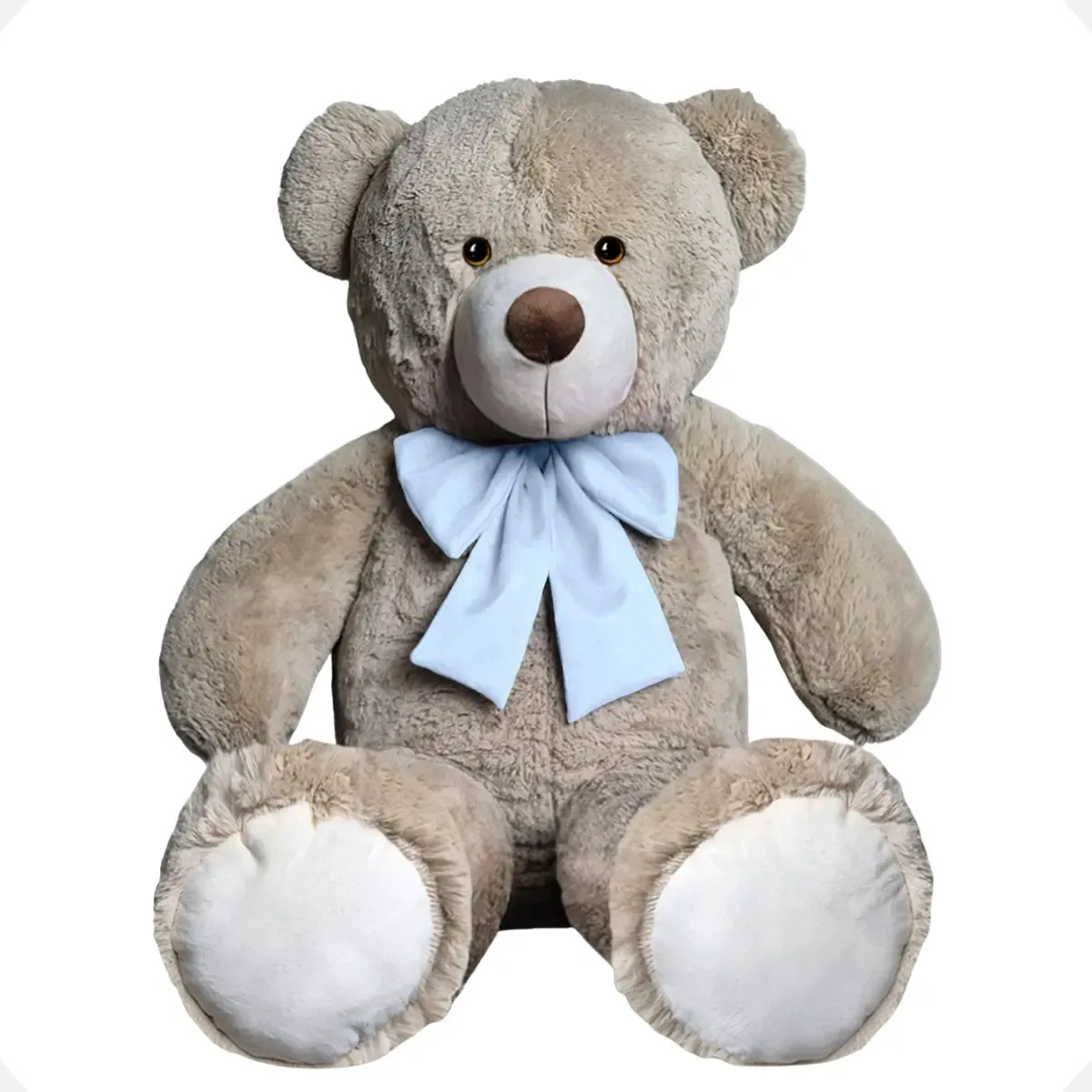 Urso De Pelúcia Teddy Bear Grande Com Laço 50cm Antialérgico Cor Avelã Com Azul Bebê