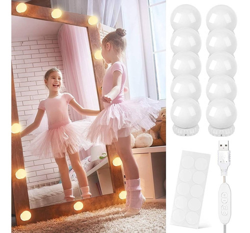 Imagen 9 de 10 de Luces Led Regulable Usb 3 Blancos Make Up Espejo Maquillaje