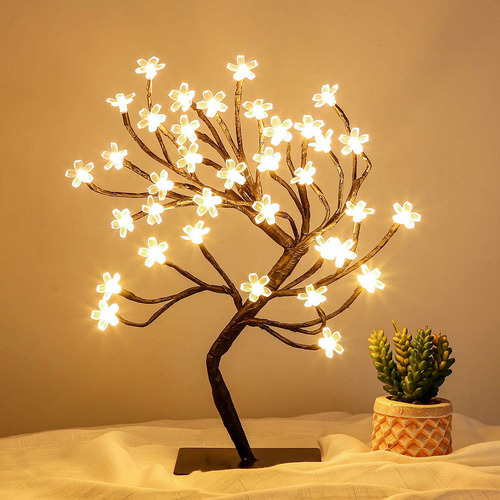 Lámpara De Decoración Navideña Led Luces De Árboles Bonsai E Negro Blanco