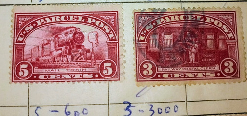 2 Estampillas Estados Unidos Paquete Postal Yt3-5  - 1912