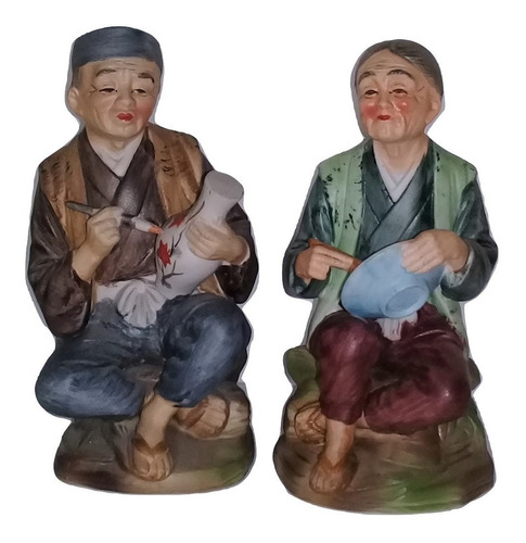 Figuras De Ancianos Ceramista Porcelana Biscuit Meibo Japon