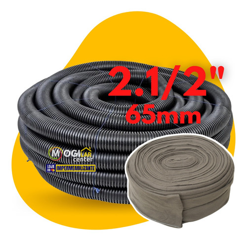 Kit Tubo Drenagem 50m 65mm 2.1/2'' + Camisa Geotextil Dreno