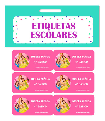 40 Etiquetas Escolares Personalizadas Black Pink Niñas