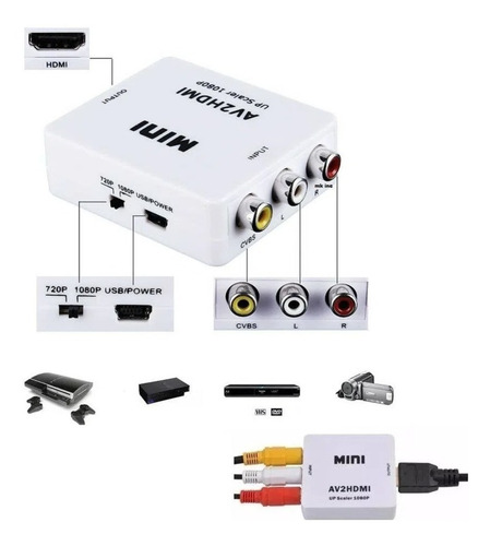 Adaptador Video Compuesto Stereo Input Rca A Hdmi Output