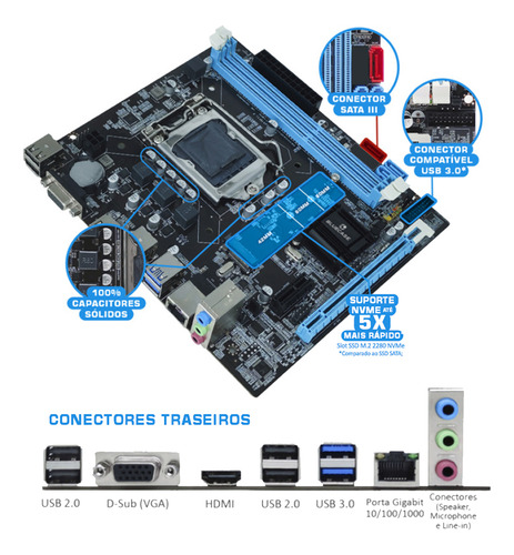 Kit Upgrade Intel Core I3 3240 + Placa Mãe 1155 + 8gb Ddr3