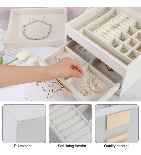 Caja Almacenamiento Joyas Mujer Tapa Cristal 4 Capas Organiz