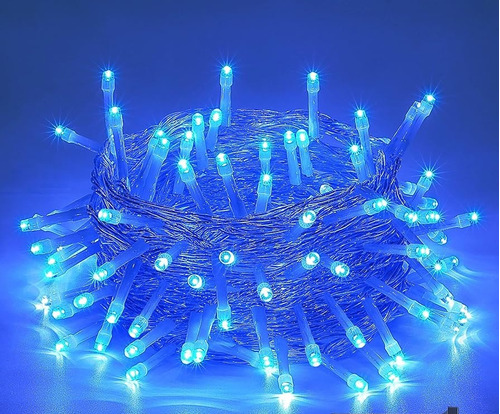 Luces Navidad Led Azul Cable Verde 10 Mt 100 Bombi 8 Funcio 