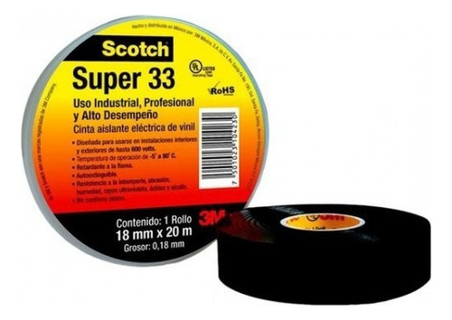 Cinta Aislante Scotch Super 33 De 19 Mm X 20.1 M