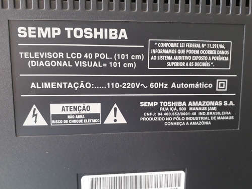 Tv Toshiba Led 40 Modelo Le4056 - C/ Defeito (vendo Peças)