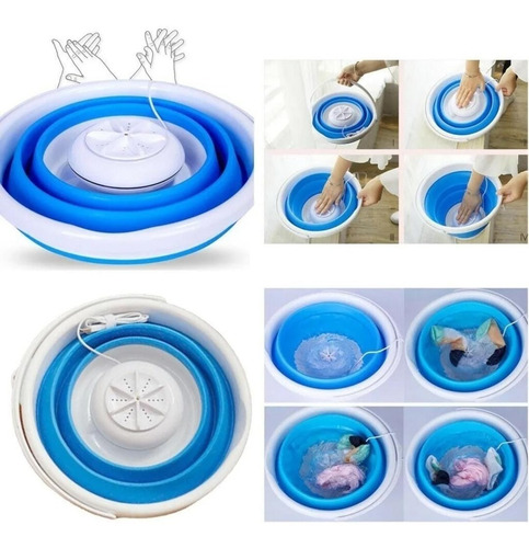 Imagen 4 de 7 de Mini Lavarropas Portátil Balde Silicona Lavador Usb Plegable