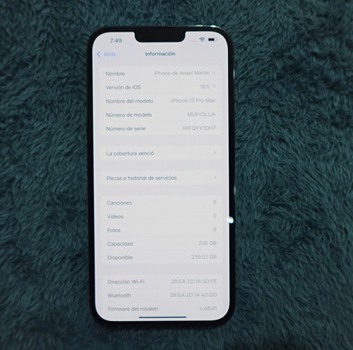 Apple iPhone 13 Pro Max (256 Gb) - Azul Sierra Libre De Fábrica Impecable (Usado)