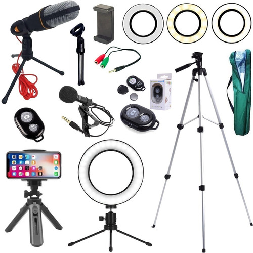 Kit Youtuber Tripé Profissional 1,20m Controle Ring Light