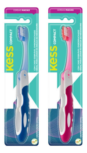 Kit Escova Dental Compact Macia Kess Belliz Azul/rosa C/2