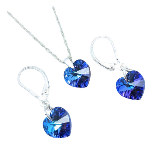 Conjunto Con Cristal Corazón 10mm Plata 925 Heliotrope