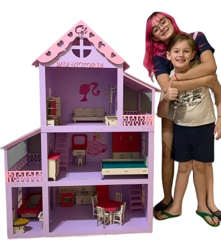 Casa grande Barbie MDF 1.30 Altura , completa, nome e luz