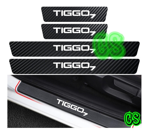 Sticker Adhesivo Cubre Zocalo Tiggo7 Fibra Carbono Protector