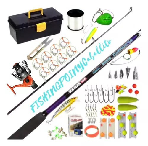 Kit Pesca Caña + Reel + Muchos Accesorios Mega Full Completo