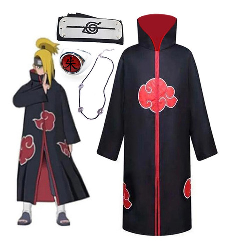 Naruto Akatsuki Capa Nube Roja+diadema+anillo+collar