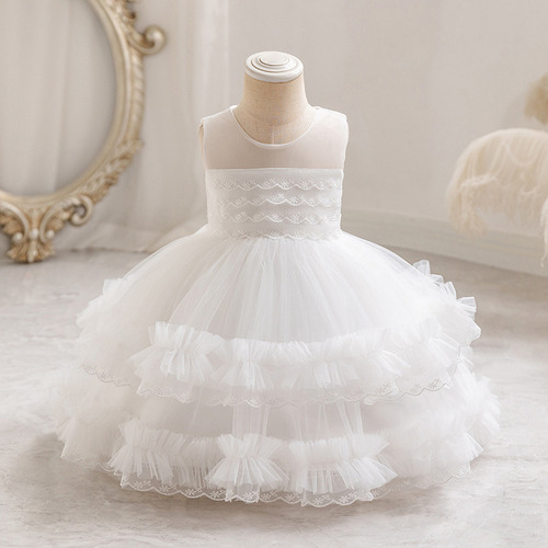 Vestido Pomposo De Encaje Con Encaje, Princesa, Punto Blanco