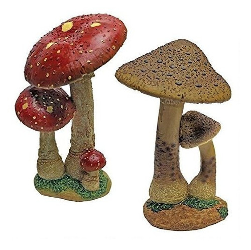 Diseño Toscano Mushroom Garden Estatua Rojo Y Tan Mystic Fo