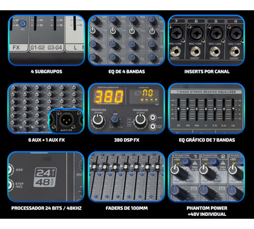 Mesa De Som Com 24 Canais 7 Aux Bluetooth Waldman Epic-2464