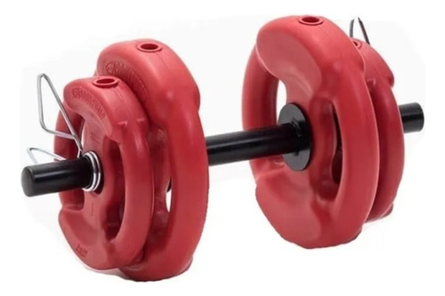 Kit Set Mancuernas Con Topes + 10 Kg En Discos Con Manija Mb Color Rojo ( 2 Mancuernas + 4 Discos 2,5kg )