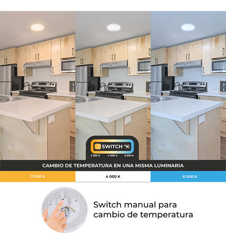 Lámpara Led Moon 14w Color Blanco Temperatura Ajustable 3000k 4000k 6000k 1120 Lm Ángulo 120° Montaje En Techo Ideal Para Oficinas, Hoteles Y Comercios - Moderna Y Eficiente Illux Tl-6014.bmtc