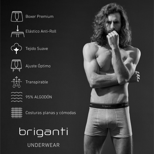 Imagen 3 de 10 de Boxer Hombre Algodón Briganti Pack X6 Calzoncillos Hxim09530