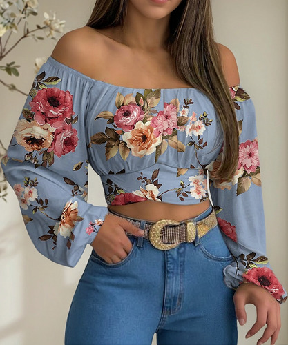 Top Corto Fruncido Con Hombros Descubiertos For Mujer