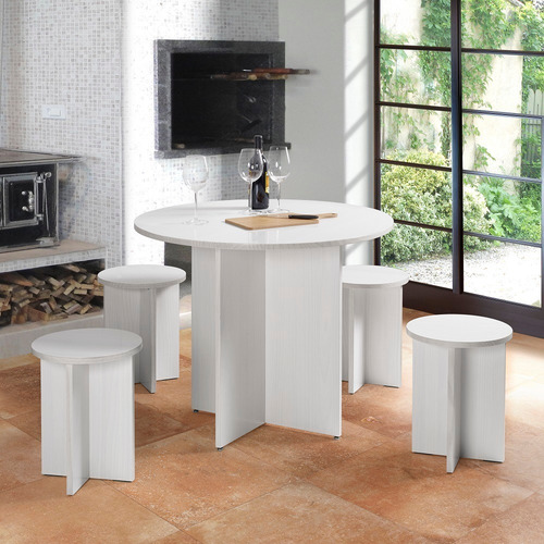 Móvel De Cozinha Sala De Estar Mesa De 90cm Com 4 Banquetas Branco