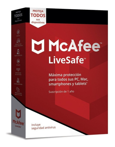 Imagen 1 de 1 de Antivirus Mcafee Livesafe 2020 Unlimited Devices 1 Año