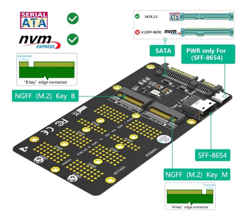 Sata M.2 Nvme/sata 2 En 1 A Sff- 8654 Y Adaptador Sata