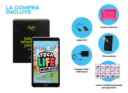 Tablet T-go Kids 8 Android 14 4gb Ram 64gb Realidad Aumentada Funda Antigolpes Color Rosa Control Parental App Educativas Wifi Infantil Segura Divertida