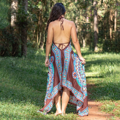 Imagem 2 de 4 de Vestido De Ponta Marrom Indiano Boho Hippie